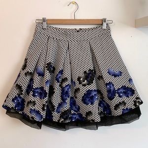 Express Floral Pleated Skirt 0 black, blue, white